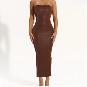 Naked Wardrobe brown Strapless Midi Dress